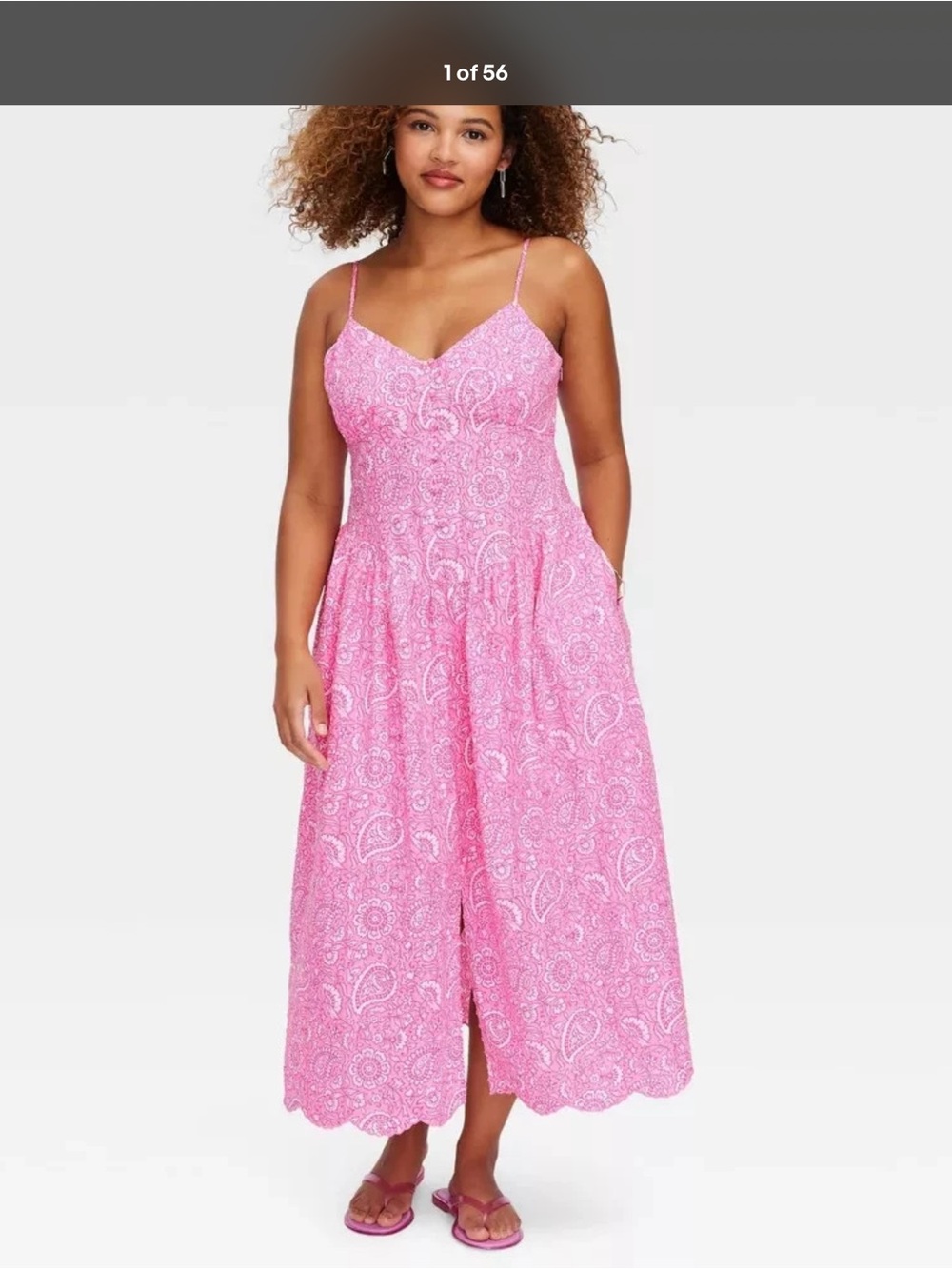 ROLLER RABBIT Large Pink Paisley Spaghetti-Strap Midi Dress